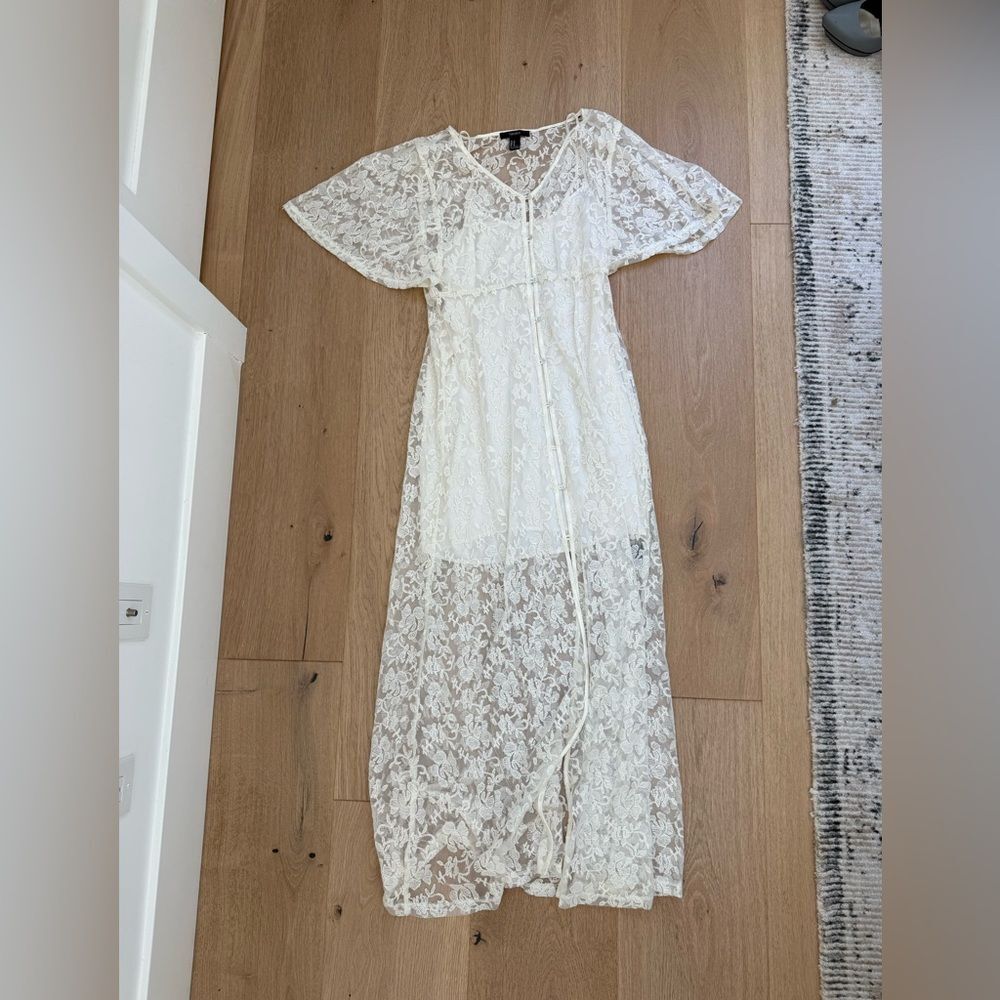 cream lace maxi dress sheer boho beach cover up festival layering